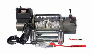 Elektrický naviják Powerwinch 16500 lbs E 24V s ocelovým lanem